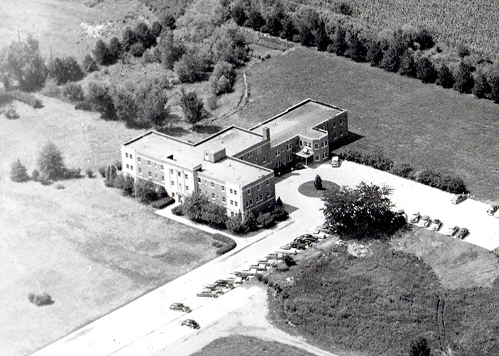 Aerial shot of the Fremont Hospital campus circa 1953