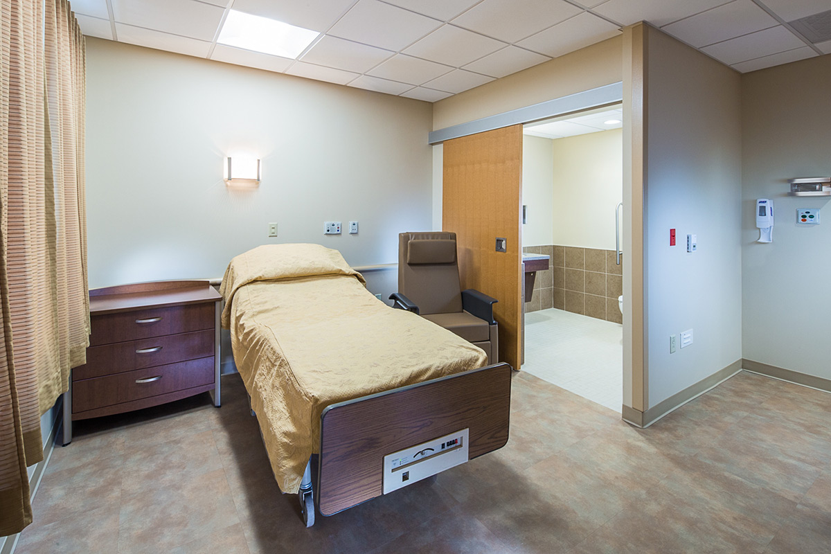 Private rooms for skilled-care and short-term residents at Dunklau Gardens are spacious and include restrooms.