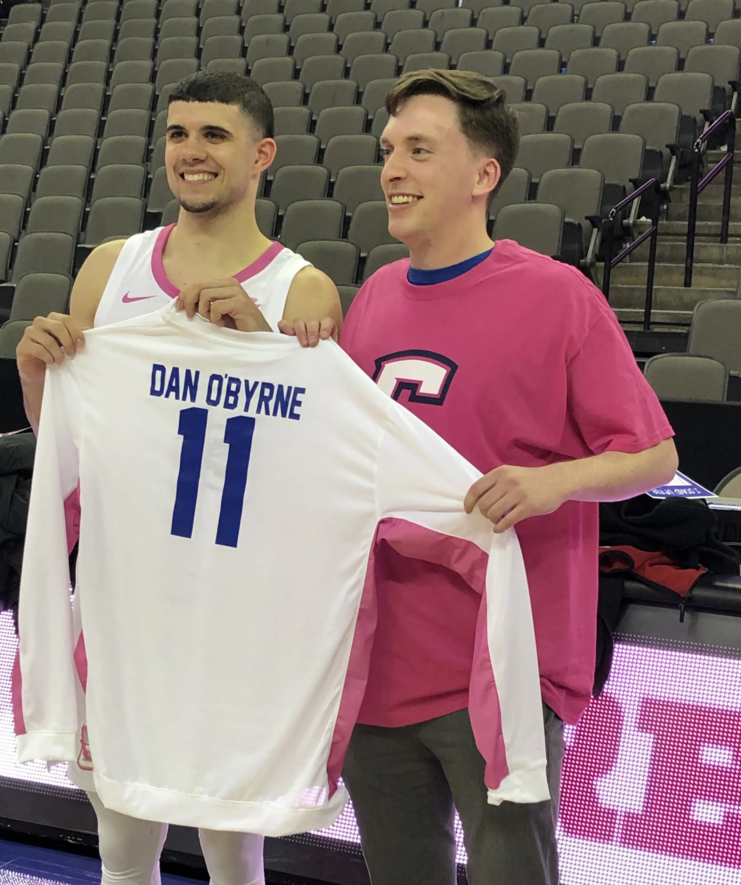 Marcus Zegarowski and Shane O'Byrne at the Pink Out game.