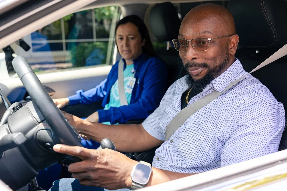 Patient of Methodist Hospital Driver Rehabilitation Program behind the wheel