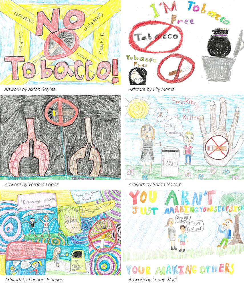 Collage of then No Tobacco Challenge winning drawings