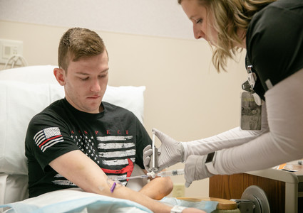 Jake Arnold prepares for a digital PET scan at Methodist Hospital in Omaha.