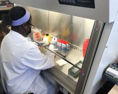 Medical technologist Christine Juma, MLS(ASCP)CM, prepares a COVID-19 test at the Methodist Pathology Center-Schenken Pavilion on March 19, 2021.
