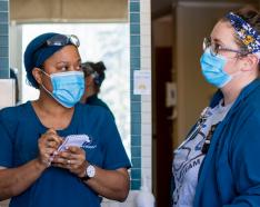 Calandra Cooper, CNA, with preceptor Jen Lane, CNA, at Methodist Hospital.