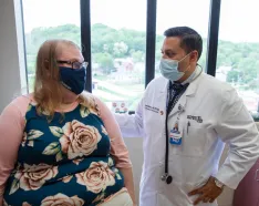 Sarah Drummond with pulmonologist Sumit Mukherjee, MD