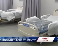 Screen grab from KETV for stroy about Fremont High School opening a $10 million career center for students