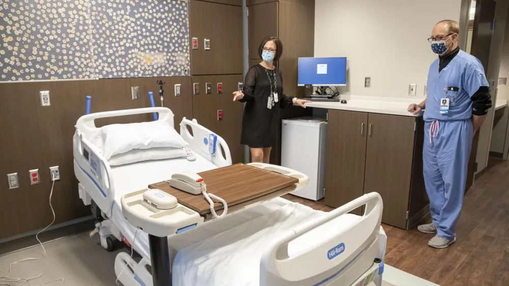 A patient bed at the new Methodist Jennie Edmundson Hospital Birthing Unit