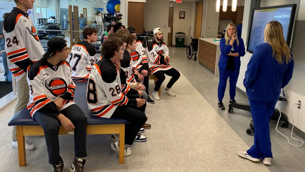 Omaha Lancers visit Methodist Hospital cancer patients