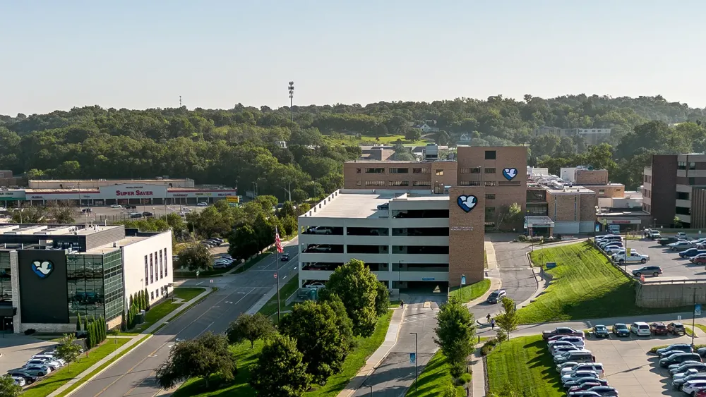 Aerial view of Methodist Jennie Edmundson campus in Council Bluffs, Iowa