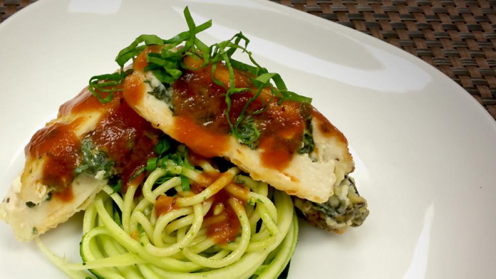Image for post: Healthy Recipe: Feta-Stuffed Chicken Breast with Pasta and Zucchini