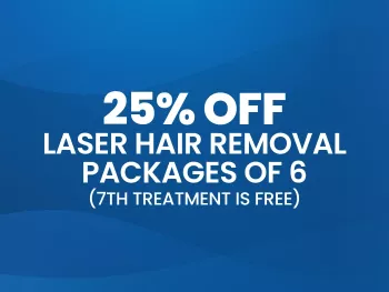 25% off laser hair removal packages of 6 (7th treatment is free)