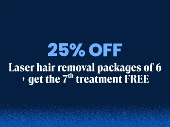 25% off laser hair removal packages of 6 + get the 7th treatment FREE