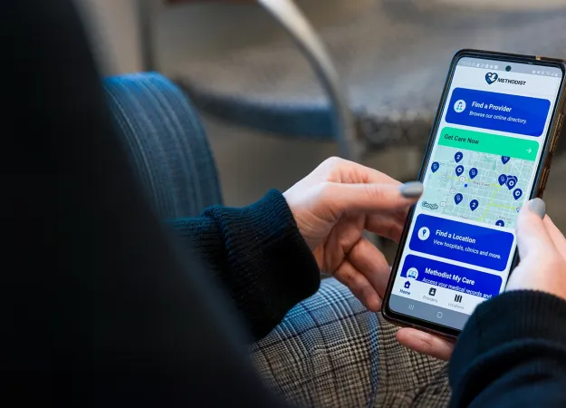 Screen shot of person using the Methodist My Care mobile app