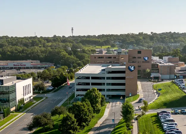 Aerial view of Methodist Jennie Edmundson campus in Council Bluffs, Iowa