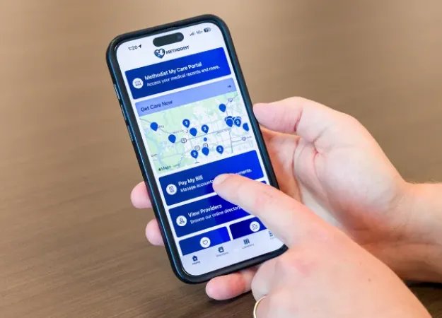 Screen shot of person using the Methodist My Care mobile app