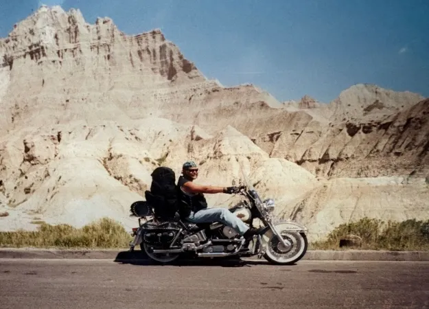 Mark Deras on his Harley-Davidson